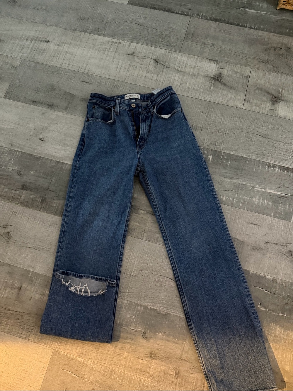 Women's Mid-Blue Straight Leg Jeans by Abercrombie